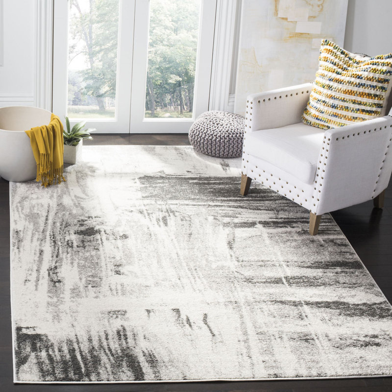 Riebe Abstract Ivory/Gray Area Rug, Rectangle 8' x 10'
