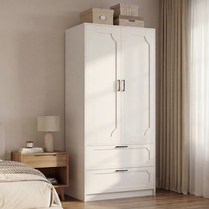 Armoire 71 "avec 2 tiroirs et tringle, Blanc