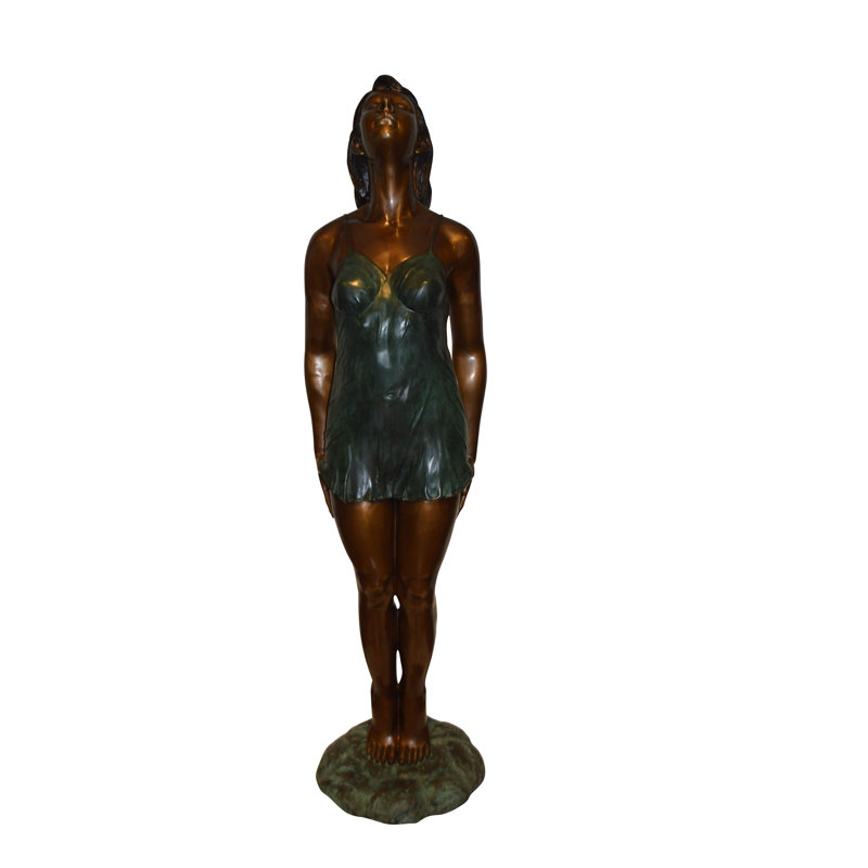Statue en bronze Mestas, femme regardant le soleil - Taille: L 18 po x l 12 po x H 64 po.