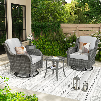 Amerissa 3 Piece Outdoor Swivel Chair, Rocking Patio Set With Cushions