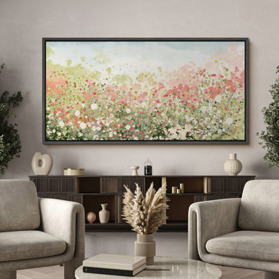 Abstract Pink Green Botanical - Oversized Framed Wall Decorations Canvas Print