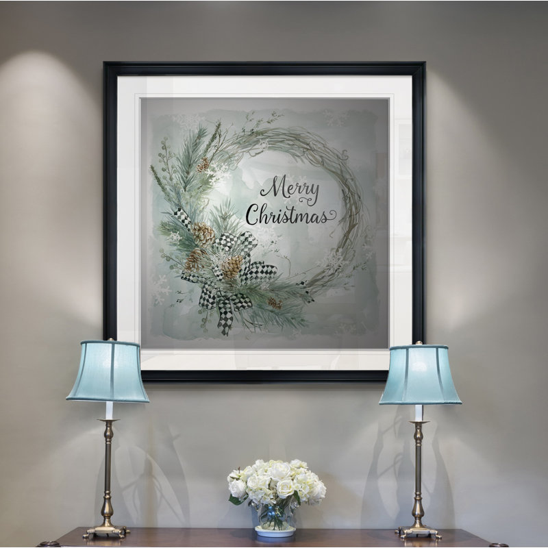 «Merry Christmas Pine Wreath», art textuel, H 24 po x l 24 po x P 1,5 po, Cadre noir