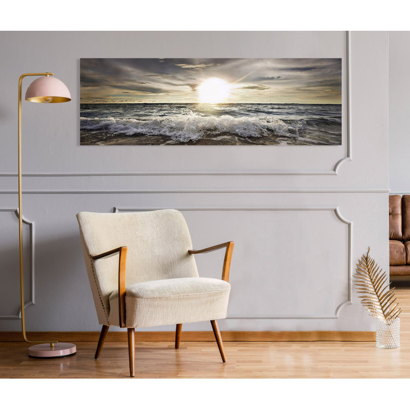 Sun Shining Over Rocky Waves by Niels Bush - Wrapped Canvas Print, 35cm H x 100cm W x 4cm D
