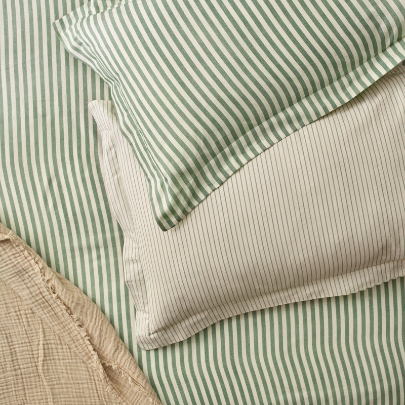 Hebden Mélange Stripe 100% Cotton Duvet Cover Set, Forest Green, King Size Duvet Cover + 2 Standard Pillowcases