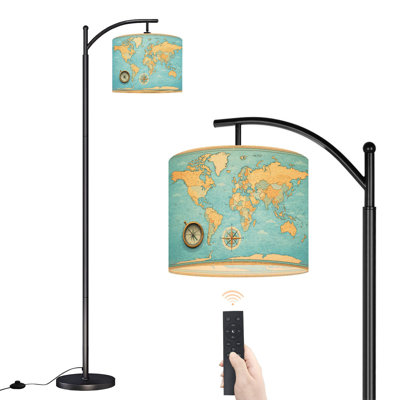 Lampe sur pied arc avec abat-jour réglable Lampe sur pied en parchemin vieilli carte du monde rétro