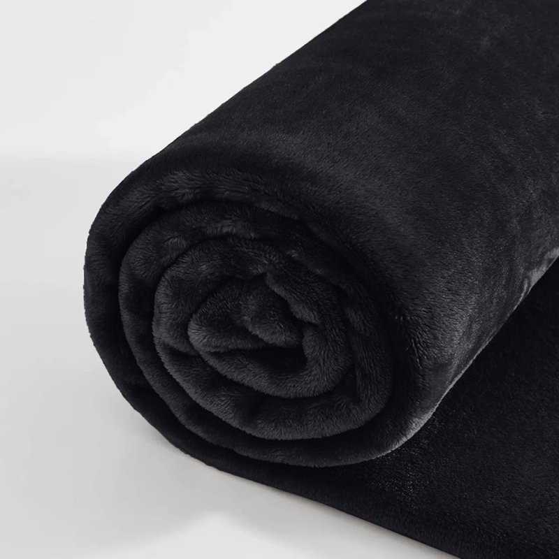 Ultra Soft Plush Faux Fur Reversible Fleece Blanket, 200cm x 240cm, Black