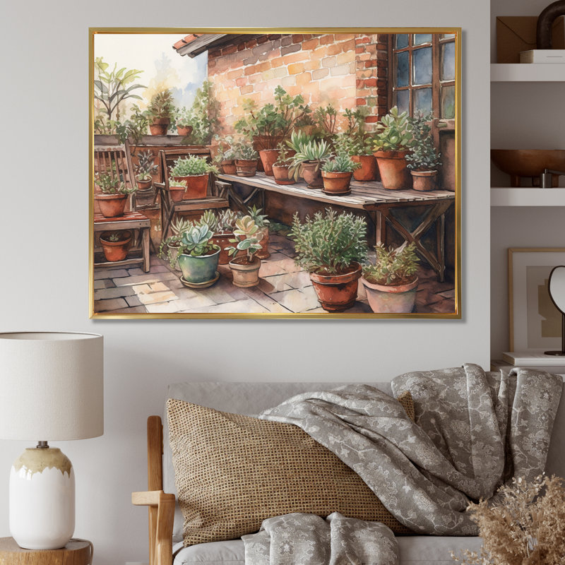 Rumjana Cottage Balcon Garden V sur toile, H 34 po x l 44 po x P 1,5 po, Cadre flottant doré