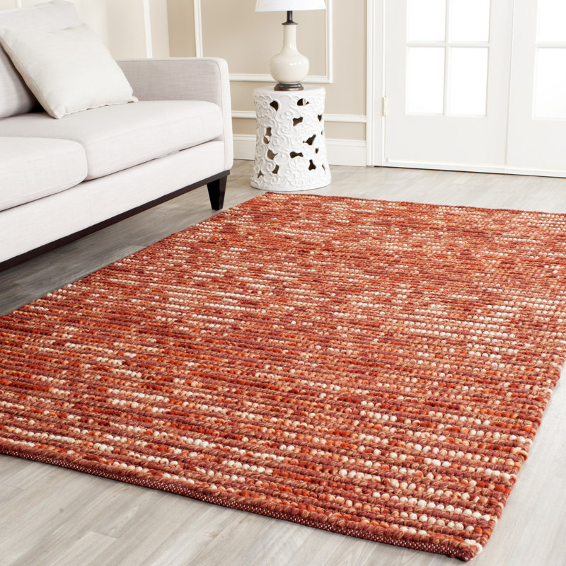 Tapis rouille rayé tissé à plat à la main Ferrera, Rectangle 8 pi x 10 pi