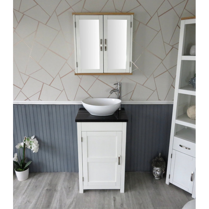 Scully 515 mm Freestanding Cloakroom Vanity, Black Quartz, White
