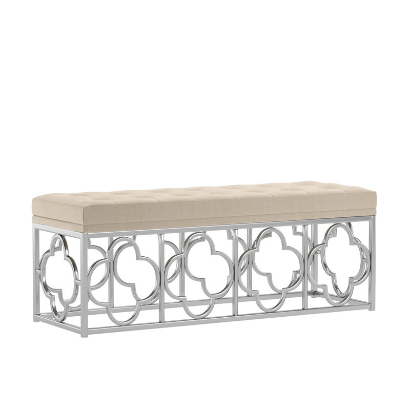 Banc rembourré en métal 100% lin Hayes, Beige