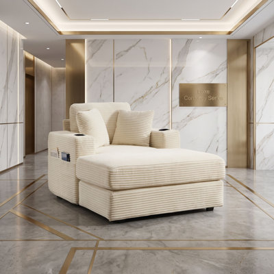 Chaise longue rembourrée en velours côtelé avec porte-gobelets et poche latérale