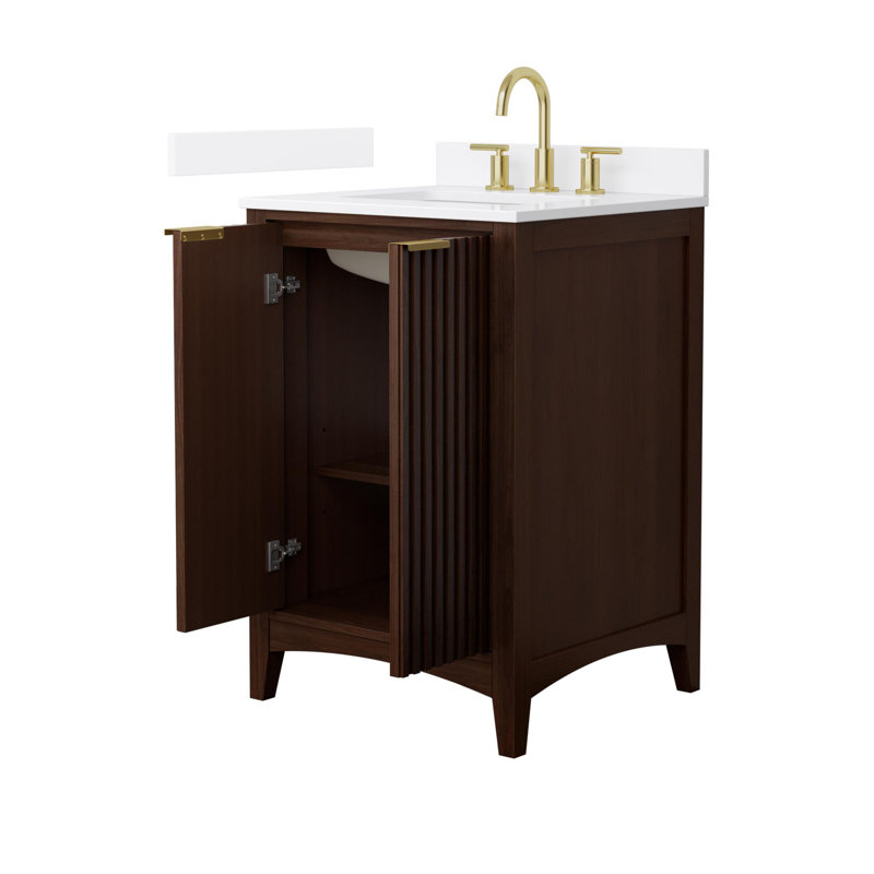Palmilla 48" Freestanding Single Bathroom Vanity with Cultured Marble Top, Beige / Brushed Gold, 24", White Quartz