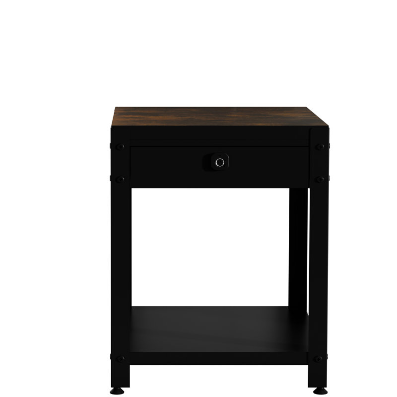 Square Double - Layered Coffee Table With Hidden Compartment And Fingerprint Protection Function, Wood Grain Style, Perfect For Apartment Living Areas, Waterproof Steel, 16.12 In Dimensions, 19.24