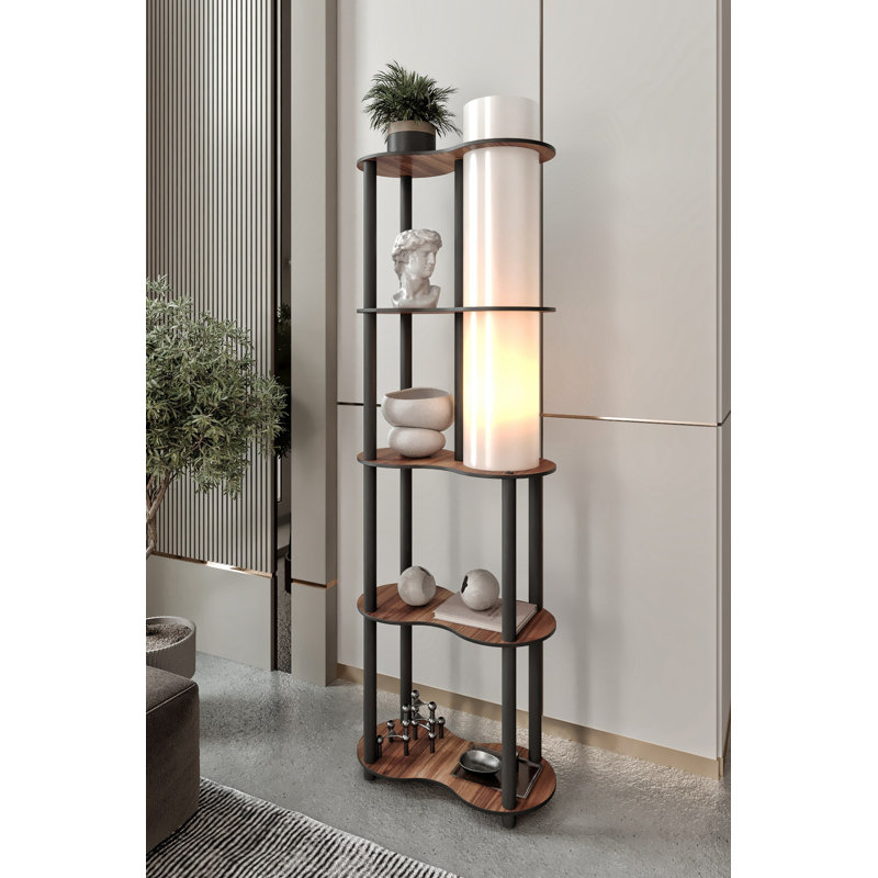 Lampe sur pied élégante, couleur noyer, hauteur 55,1 pouces | Corps en papier artisanal et panneau de fibres à densité moyenne, capuchon en PVC (6,7 pouces de diamètre, 32,3 pouces de hauteur) | Douille E27, 40 W maximum, éclairage élégant pour le