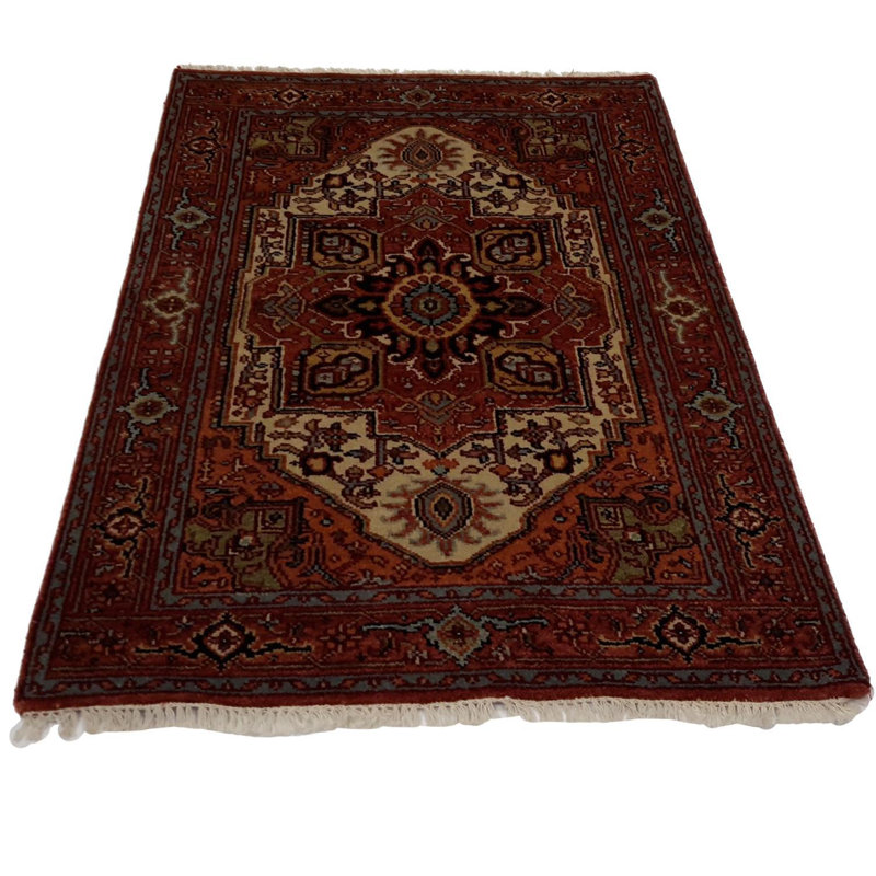 Canvello Hand Made Formal Medallion Indo Heriz Rug - 3'10'' X 5'11''