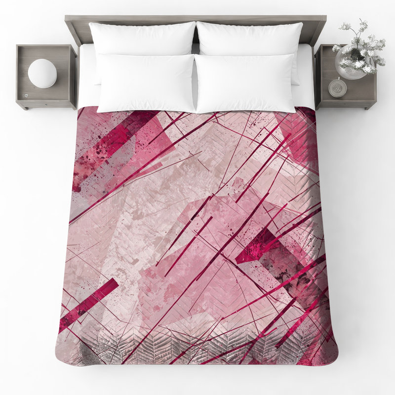 Pink Abstract Lines Quilted Bedspread All Sizes, Twin