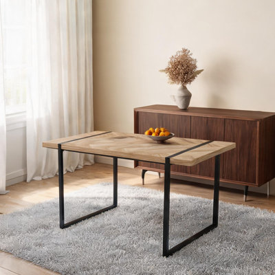 Warm Natural Industrial Dining Table with Rectangular Metal Legs, Seats 4-6, 59 Inch