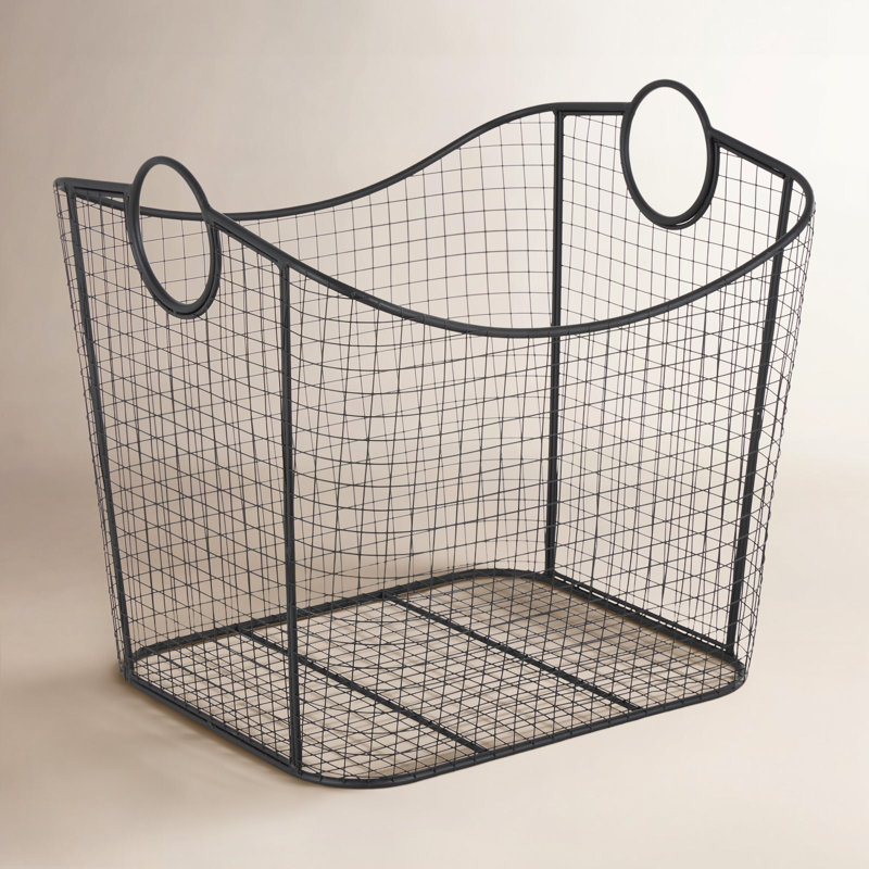 Metal Storage Basket with Ring Handles, Black