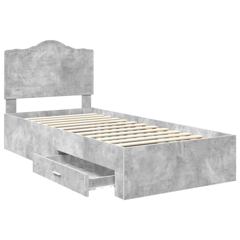 Bed, European Single (90 x 200 cm), Concrete Grey