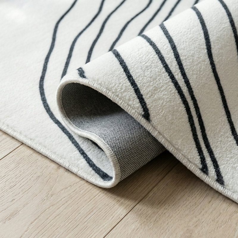 Rug Branch Nami 8' x 11' (7'7" x 10'10") White/Black Abstract Line Area Rug, Contemporary, Medium Pile, Stain-Resistant Carpet - Living Room, Bedroom, Dining Room, and Kitchen