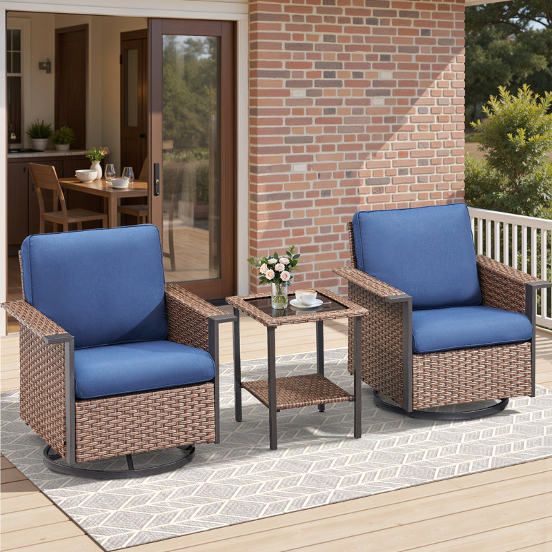 Chaise berçante pivotante en osier avec rangement Coady, Bleu, Brun