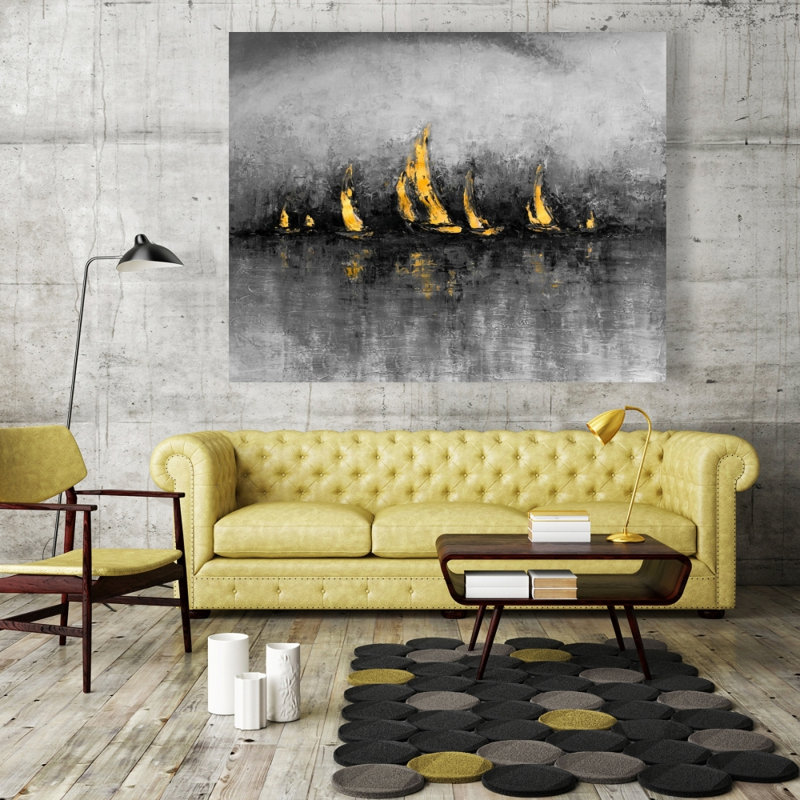 Voiliers dorés - art abstrait sur toile pour la décoration intérieure