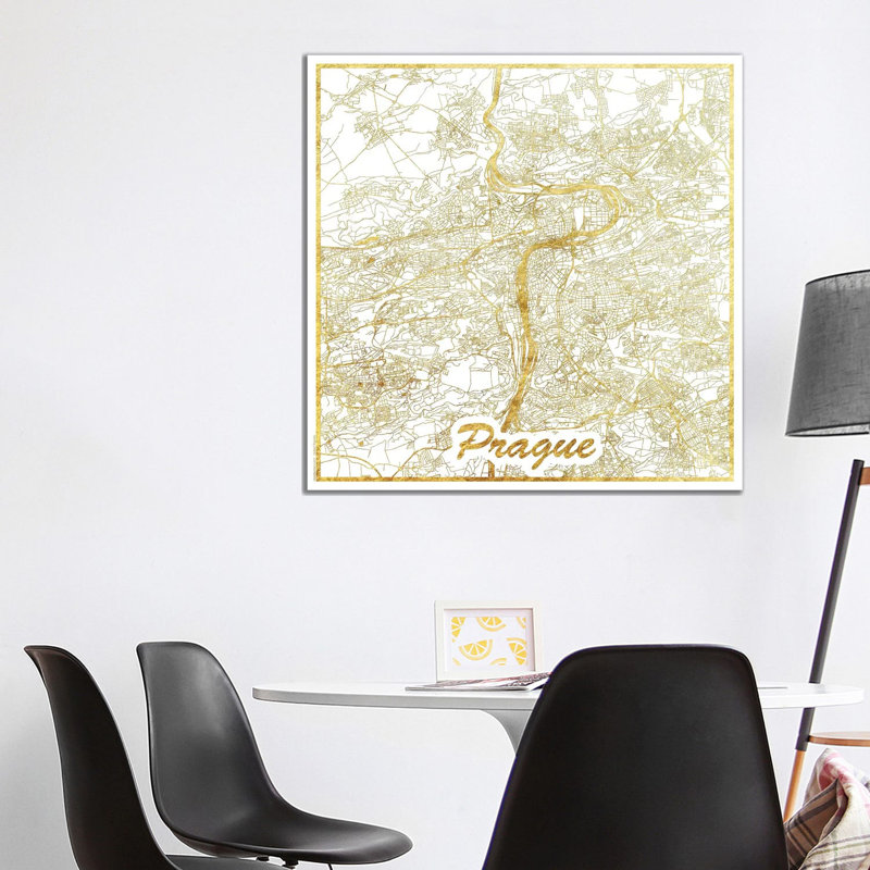 Prague Leaf Urban Blueprint Map 1 Piece Wrapped Canvas Painting, 93.98 cm H x 93.98 cm W x 3.175 cm D
