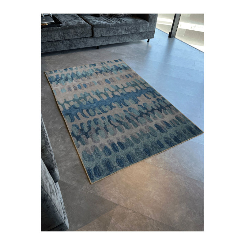 Tapis bleu délavé à motif abstrait et créatif, Rectangle 5 pi 1 po x 7 pi 7 po 
