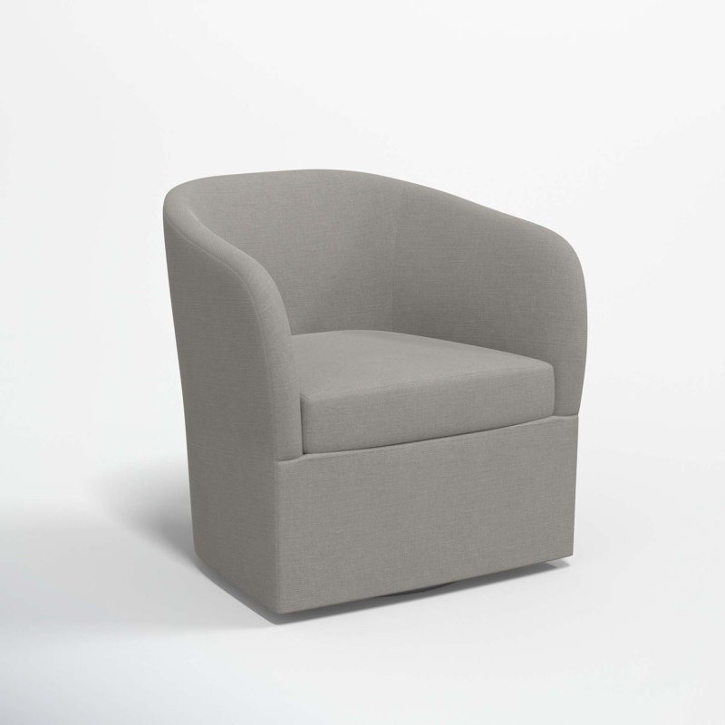 Lesia Upholstered Swivel Barrel Chair, Classic Grey Linen