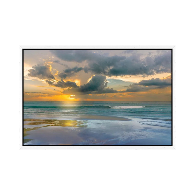Tides And Sunsets by Mike Calascibetta - Print on Canvas, 45.72cm H x 66.04cm W x 3.81cm D, White Framed