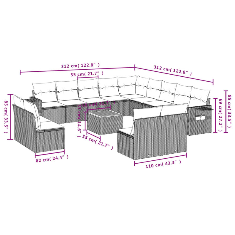 Ensemble de canapé de jardin Vidaxl noir, blanc crème