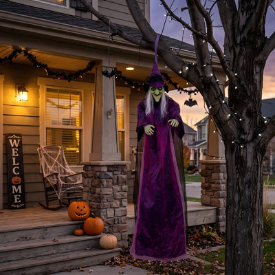 Décoration d'Halloween 71 po sorcière parlante suspendue avec effets sonores et lumineux