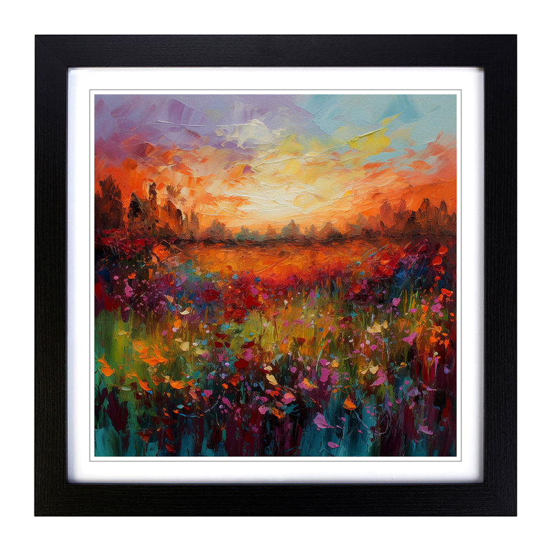 Meadow Palette Knife Painting - Framed Print, Black