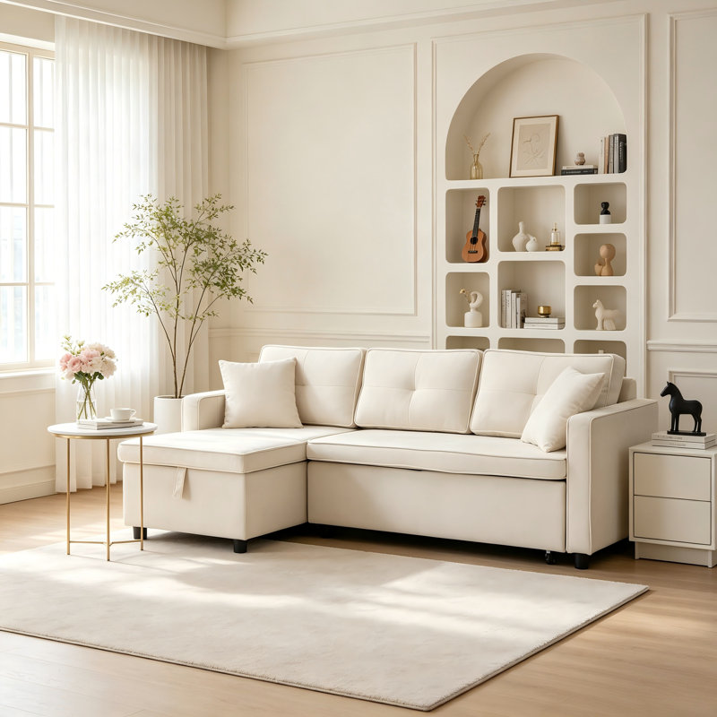3 Seater Linen Sofa & Chaise, Beige