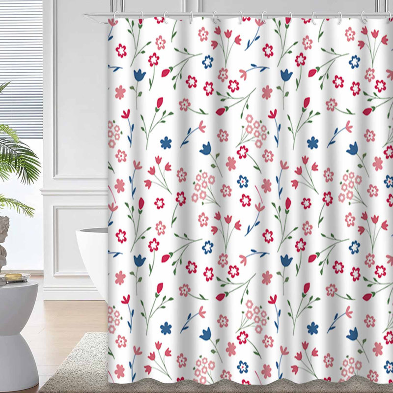 Rideau de douche imperméable à motif floral en coton avec 12 crochets, L 72 po x l 78 po