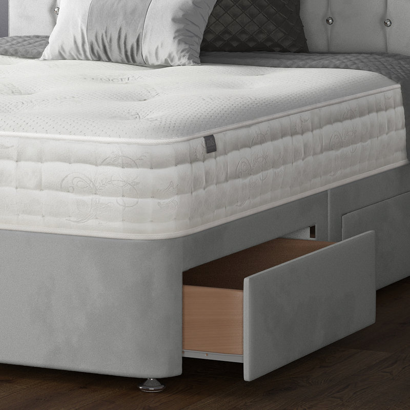 Fairley Divan Bed Base, Silver, Kingsize (5'), 2 Foot-end Drawers