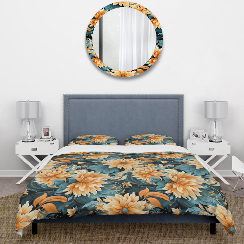 Ensemble de housse de couette Modern Fusion Yewllo and Blue Floral, Housse de couette simple + 1 taie décorative stan