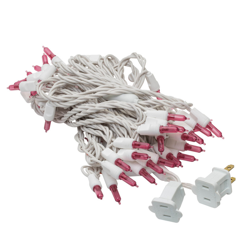 Single Mold Italian LED Christmas Light Set White Wire, Pink