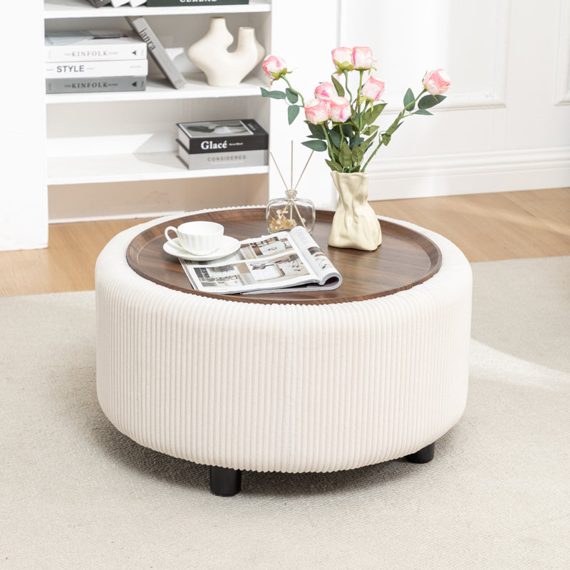 Pietsch Round Coffee Table with Storage, Beige Corduroy