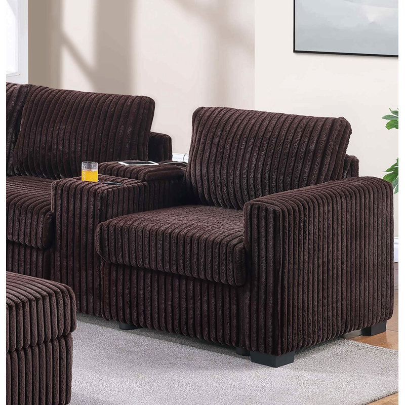 Ensemble de canapé modulaire en forme de L 4 pièces de style contemporain avec porte-gobelet à dossier en forme de C, pieds en plastique, repose-pieds, repose-pieds carrés, finition café, salon principal