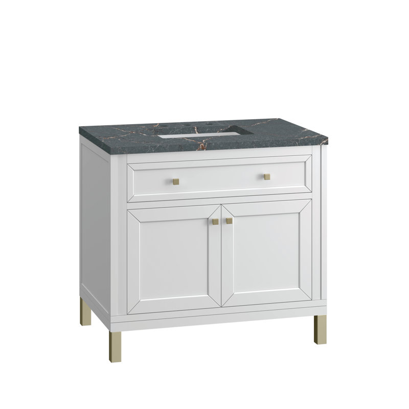 Chicago 36' W Single Vanity, Glossy White, Parisien Bleu, 8" Widespread
