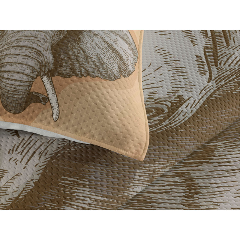 Elephant Rustic Polyester Coverlet, King Bedspread + 2 Shams