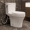MaceratingFlo Rear Outlet Toilet, 18'' Comfort Height, Elongated Bowl, 1.28 GPF Rimless Flush, P-Trap Two Piece Toilet, Two Extension Pipes Included
