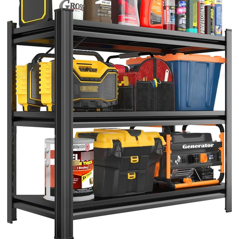 Support de rangement en métal à 3 couches pour usage domestique et commercial, noir, hauteur réglable, rangement H 31,5 po x L 38,78 po x P 13,58 po, finition noire, tablettes, assemblage rapide, haute capacité de charge,