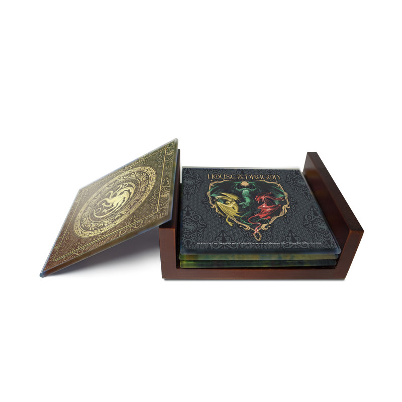 (Symboles) Ensemble de sous-verres en verre Starfire, Maison du dragon / noir contre vert