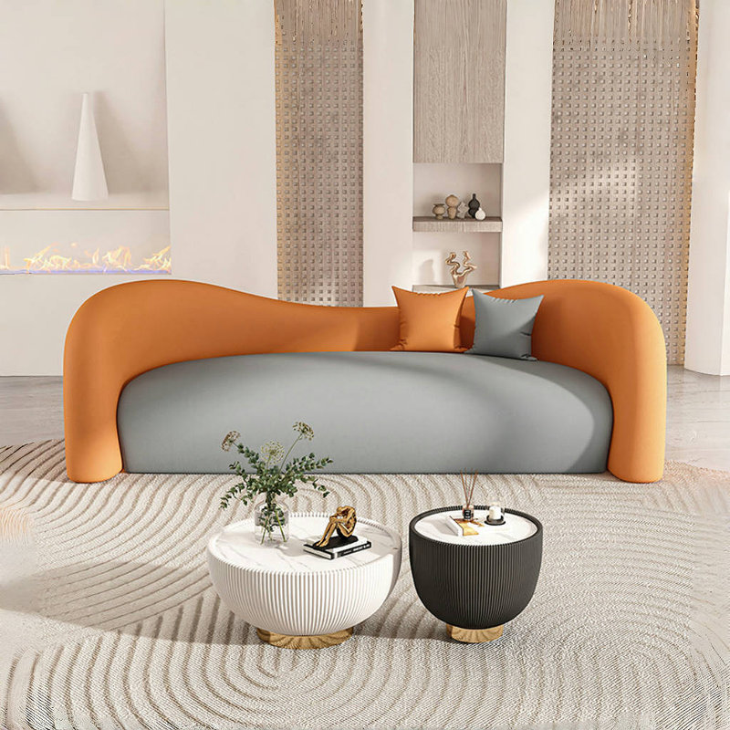 Light Luxury Cream Style Sofa, 27.56" H x 78.74" W x 27.56" D, Grey/Orange