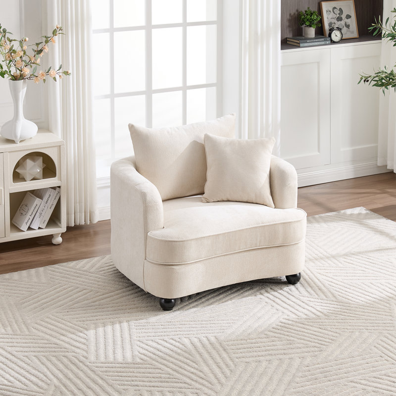 40" Chenille Upholstered Sofa Chair With Solid Wood Legs, Beige