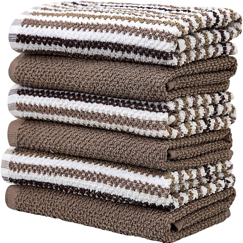 Premium Kitchen Towels (16”X 26”, 6 Pack) | Large Cotton Kitchen Hand Towels | Popcorn Striped Design | Dish Towels | 430 GSM Highly Absorbent Tea Towels Set With Hanging Loop