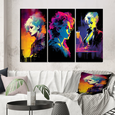 " Retro Pop Art Portrait Of Fierce Diva Woman Neon I " 3 - Pieces
