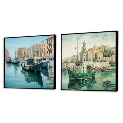 Vieux port dans le sud de la France - ensemble de 2 collages carrés
